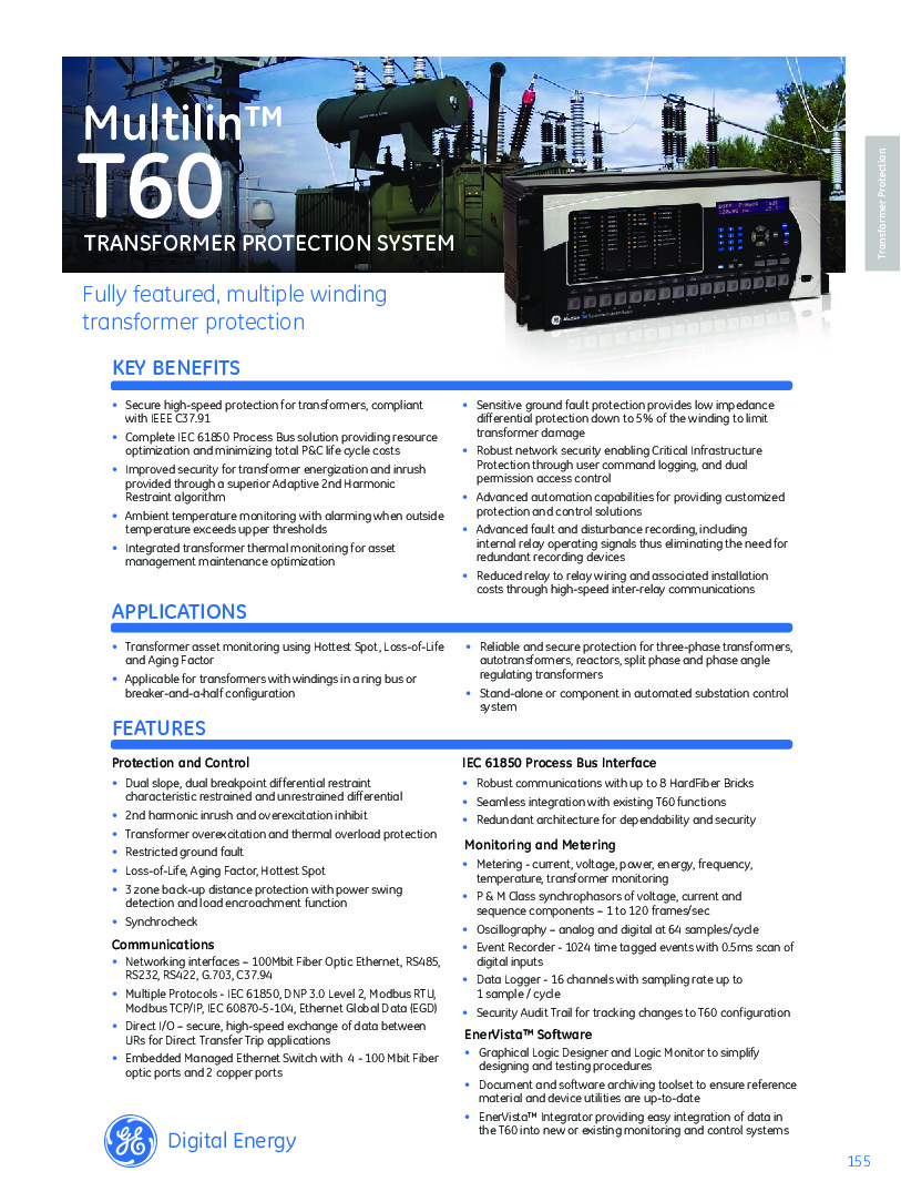 First Page Image of T60-C00-HCH-F8A-H6P-M8C-P6P-UXX-MXX GE T60 Universal Relays Brochure.pdf